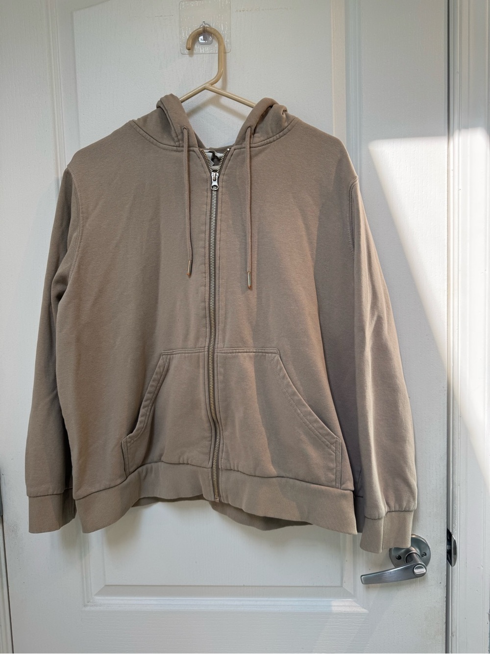 Zip-Up Hooded Sweatshirt in tan